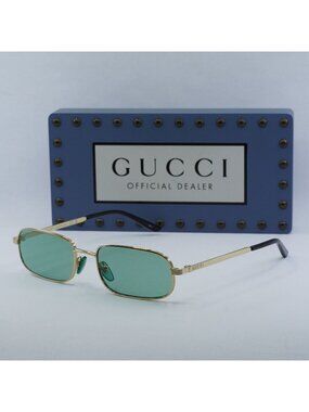 Gucci GG1457S 005 Rectangle Sunglasses - Gold / Green